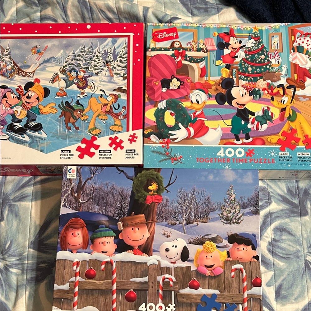 3 Holiday Disney Peanuts Together Time Puzzles 400-piece